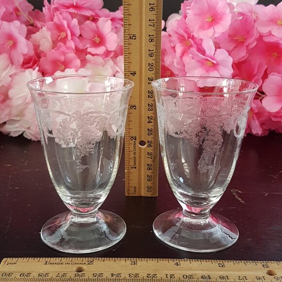 2pc Vintage Bohemia Czech Crystal Etched Thistle 4oz Juice Glasses - Picture 6 of 7
